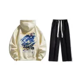 Set (Apricot Sweatshirt + Black Jeans) Fleece-Lined  
Комплект (Абрикосовый Свитшот + Черные Джинсы) с флисовой подкладкой