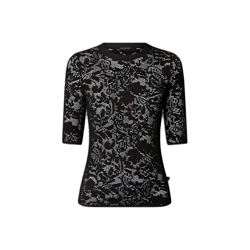 LOUIS VUITTON Цветочный Кружево Трикотажный Топ Трикотаж Женский Черный