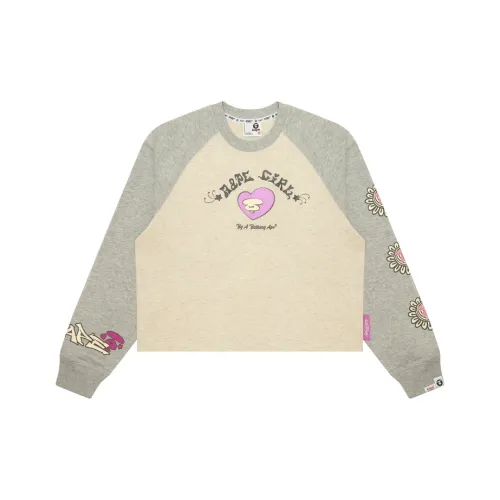 Aape Сердце Цветовой блок Пуловер Реглан Длинный рукав Т-рубашка Женская Коричневый Серый