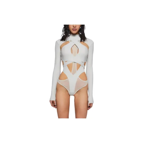 Dolls Kill DARKER WAVS Crossfade Strappy Спандекс And Сетка Комбинезон Bodysuit Женские Серый Серый