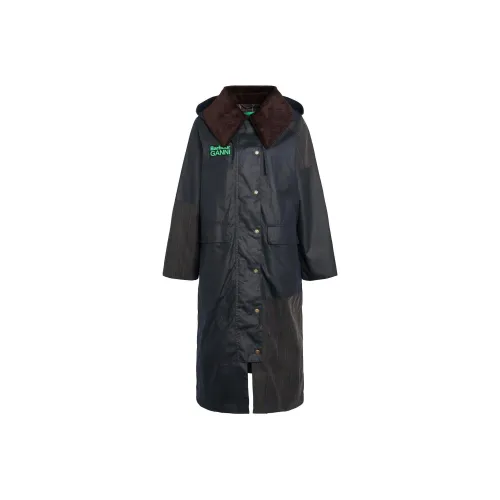 BARBOUR x GANNI Коллаборация Burghley Парафин Куртка Куртки Пальто Женские Морской синий