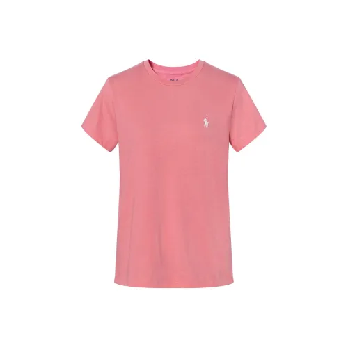 Polo Ralph Lauren Однотонный Логотип Вышивка Повседневный Круглый вырез Пуловер Короткий рукав Т-Рубашка Женская Розовая