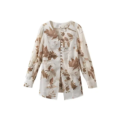 Inman Рубашка Женская Оливково-зеленая Бежево-Абрикосовая