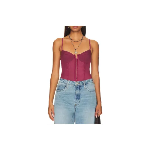 Free People Intimately FP Night RHYTHM CORSET Комбинезон в промытом бордовом цвете женский моющийся каштановый