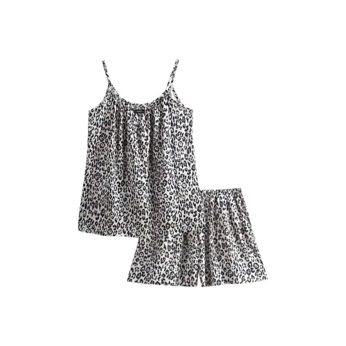 Same Language Пижамный комплект Женские Черный Белый Леопардовый принт