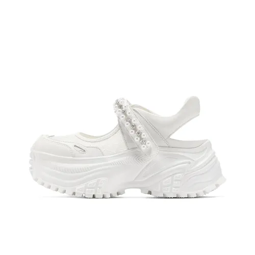 GG CC Модный Mary Jane Повседневный Chunky Тапочки Женские Белые