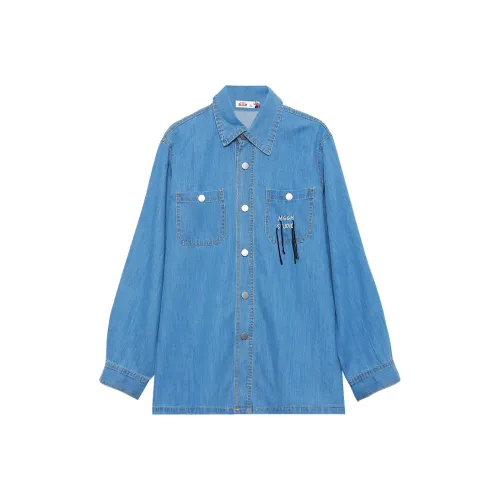MUGUOGUOMU Рубашка Женская Джинсовая Синяя
