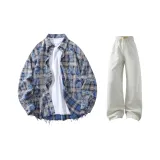 Washed Blue Shirt + Photinia White Casual Pants  
Вымытый Синий Рубашка + Повседневные Штаны Фотиния Белый