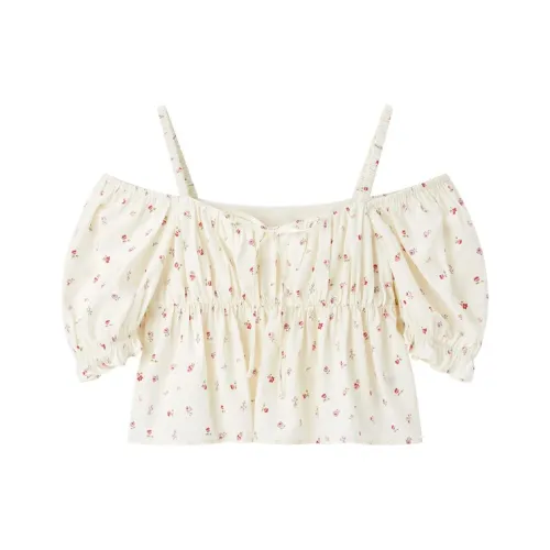 LEDIN Шифон Рубашка Женская Желтая с Принт