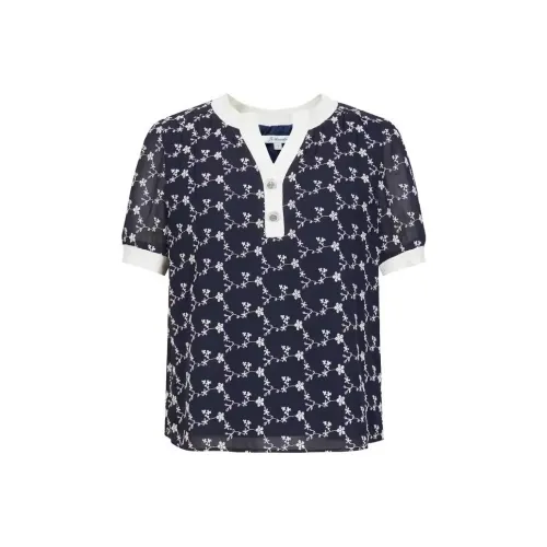 JZ. ANNAKRO T Рубашка Женская Цветочная Темно-Синяя