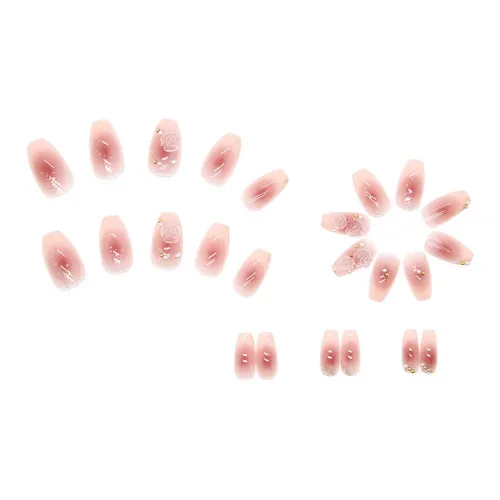 Sweet Pillow House Optical 3D-эффект Тисненый Камелия False Nail Средний LADDER Розовый Smudge
