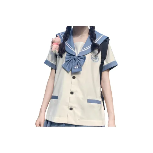 SHENBEI JK Пузырьки Кролик Короткий Sleeved Матроска+Юбка+Галстук-бабочка Женские Рубашки