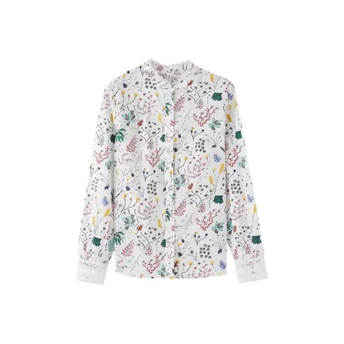 XIRAN Рубашка Женская Белая с Многоцветным Цветочным