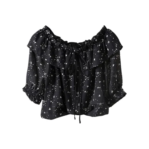 Cypress House Рубашка Женская Черная с Белым Цветочным