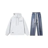 Set (Фотиния Серый Топ + Темно-Синие Джинсы)