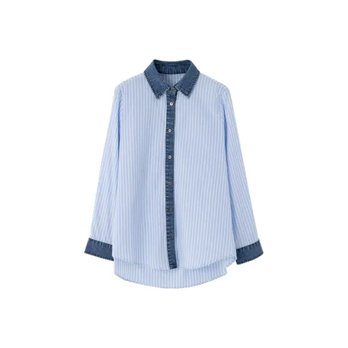 SOON FLOWER Рубашка Весна Женская Синяя Белая