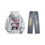 Set (Премиум Серый Флис-На подкладке + Ностальгический Синий Джинсы)