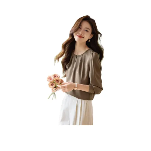 Mo Han Yi Mei Рубашка Женская Светло-Серый Коричневый