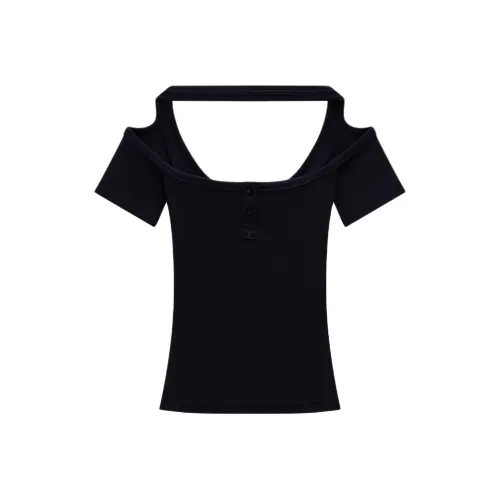COURREGES SS24 HYPERBOLE SNAPS 90's Рيب Топ Рубашка Женская Черная Черная