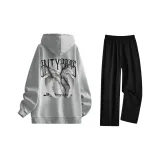 Set (Light Gray Hoodie + Black Casual Pants)  
Комплект (Светло-серый худи + Черные повседневные штаны)
