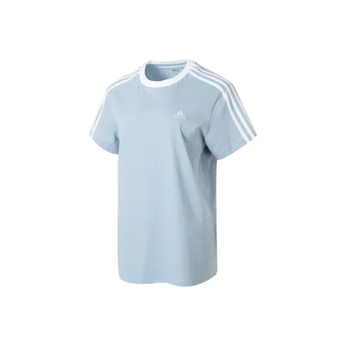 Adidas ESSENTIALS 3 Stripes Светло-синий Женские Футболки