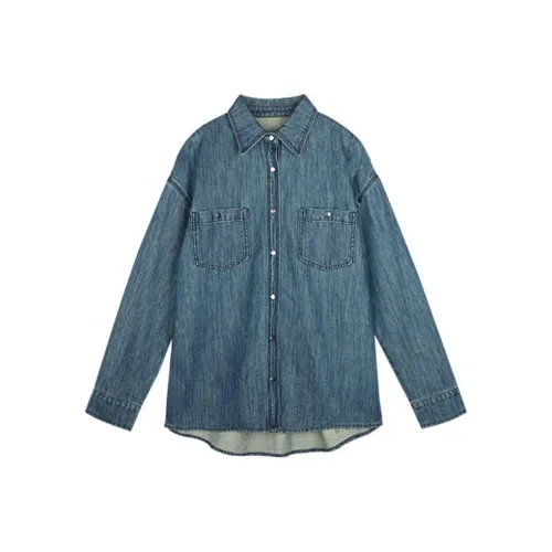 SEVEN FOUR LEE Джинсовый синий Женские Рубашки