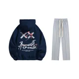 Комплект (Темно-синий синий с флисовой подкладкой + серый повседневный штаны)