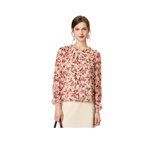 FENHONGMALI Рубашка Женская Красная с цветами