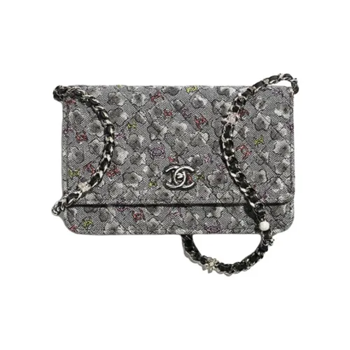 CHANEL Denim Wallet Shoulder Bag Women's Gray Multicolor CHANEL Деним Кошелек Сумка через плечо Женская Серый и Многоцветный