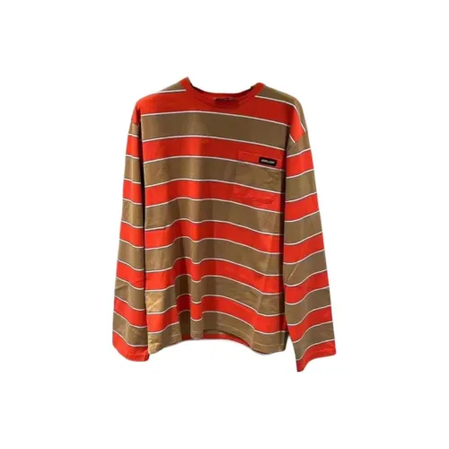 MIU MIU Полосатый Круглый вырез Свободный крой Пуловер Длинный рукав Т-рубашка Женская Апельсин