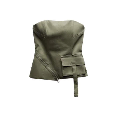 ZARA Хаки Женские Топы без бретелек