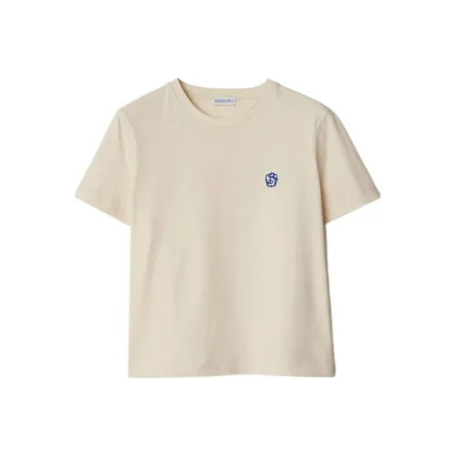 Burberry Логотип Вышивка Круглый вырез Пуловер Короткий рукав Т Рубашка Женские Тундровый