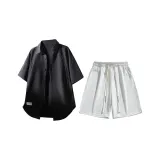 Чёрная рубашка + светло-серые шорты