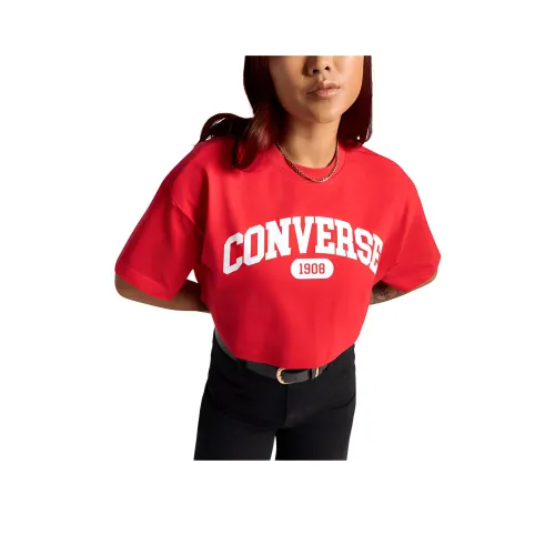Конверс Рукав с оборванным плечом T-рубашка Женская Красная