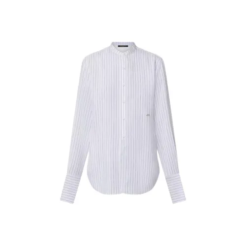 LOUIS VUITTON Рубашка без воротника в полоску из шелка женская белая