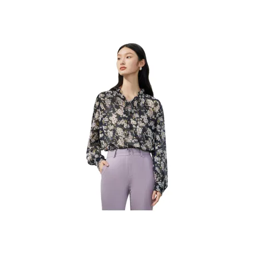 JZ. ANNAKRO Шифон Рубашка Женская Цветочный Черный