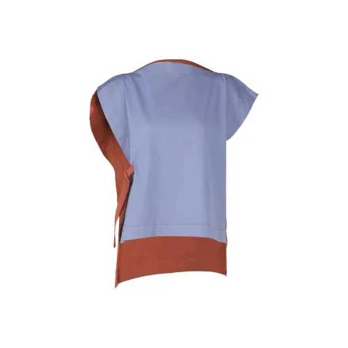 ISSEY MIYAKE Многоцветный Асимметричный Свободный крой Короткий рукав Рубашка Женская Синяя Коричневая