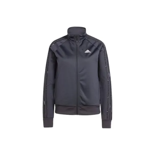 Adidas Essentials Animal Print Tricot 3 Stripes Track Jacket Куртки Пальто Женские Черный Серый