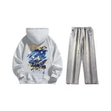 Set (Премиум Серый Свитшот + Светло-Синие Джинсы) с Флисовой Подкладкой