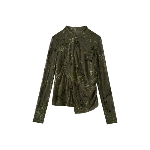 OUNIXUE T-рубашка Женская Темно-армейский зеленый