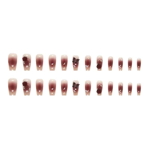 Sweet Pillow House Кристальный Бабочка Камелия Жемчужный False Nail Миндаль Кораллово-красный Телесный глянцевый