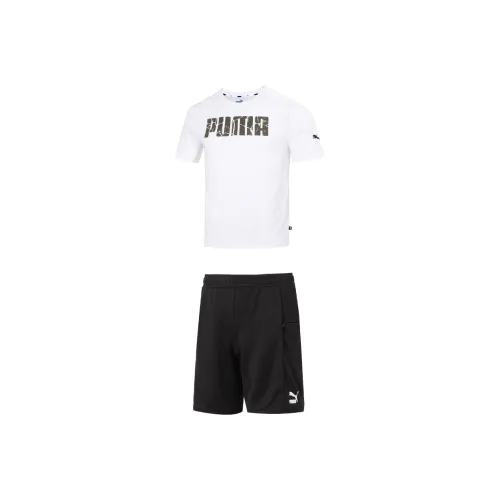 PUMA Комплект Белая короткая рукавная рубашка + черные шорты Мужская повседневная спортивная одежда