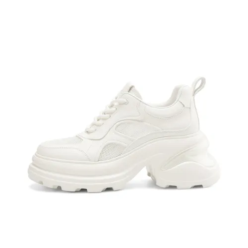 Rosa Bianca Дышащий Легкий Увеличение Высоты Кроссовки с Толстой Подошвой Женские Белые