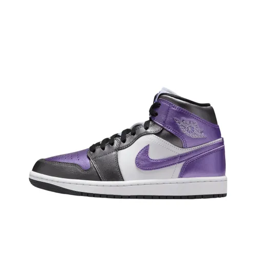 Jordan Air Jordan 1 Противоскользящий Устойчивый к износу Низкий Топ Винтажные Баскетбольные Кроссовки Женские Серебряный Белый Фиолетовый