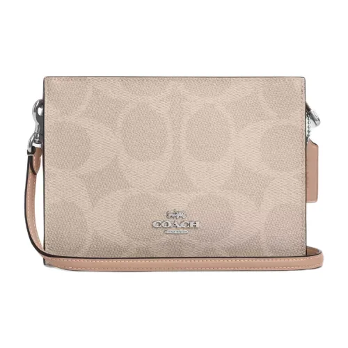 COACH SignatureCanvas Покрытый холст Сумка через плечо Сумка на плечо Маленькая Женская Серебряный и Песочный и Тауповый