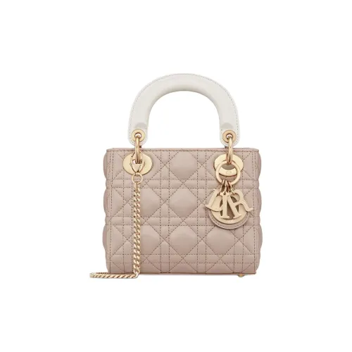 DIOR Lady Dior Овчина Сумка через плечо Сумка Мини Женская Коричневая Бежевая And Молочно-белая