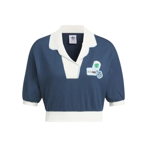 Adidas Originals Поло Женское Темно-синий Белый