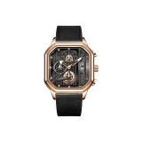 Розовый корпус, черный циферблат, кожаный ремешок