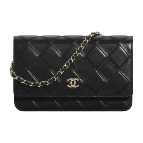 CHANEL Sheepskin Wallet Women's Black