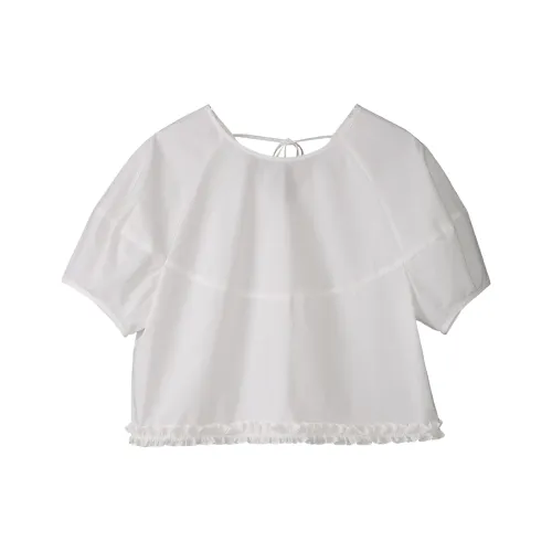 Fstudio Корейский стиль 100% хлопок Круглый вырез Универсальный Рукав-фонарик Короткий рукав Футболка Женская Белая